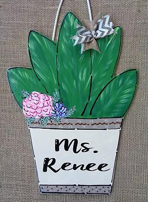 Personalized Succulent  Teacher Family Name SIGN School Wall Door Plaque Hanger • $13