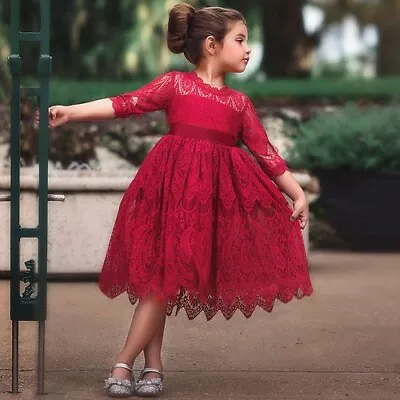 Kids Dresses Girls  Half-sleeve Lace Party Costume Red Children Prom Frocks Wear • $32.82