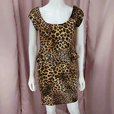 Zara Trafaluc Women's Animal Print Backless Peplum Sheath Pencil Dress Large • $25