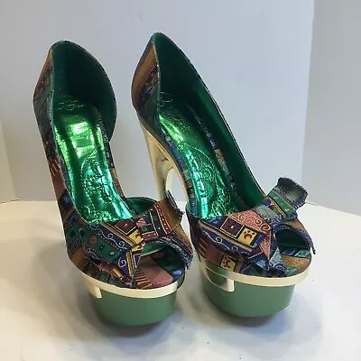 Mona Mia Collezione Sexy Runway Stiletto Peep Toe Multi Color Shoes Heels Sz 7M • $17.99