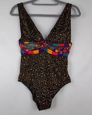 Oscar De La Renta Size 10 Vintage Multicolor Women's One Piece Beach Swimsuit • $32.30