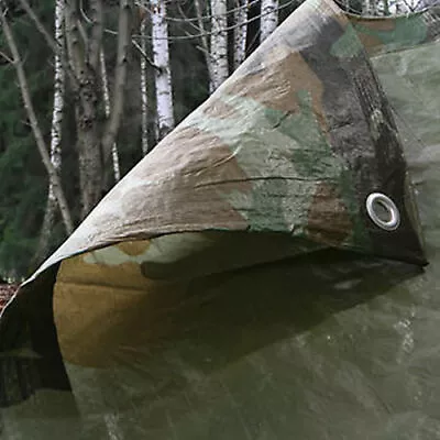 2.4M X 3.0M ARMY CAMOUFLAGE WATERPROOF TARPAULIN SHEET TARP COVER WITH EYELETS • £11.25