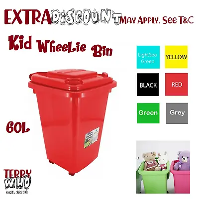 60l Plastic Wheelie Storage Bins Kids Toy Storage Bin  • $50