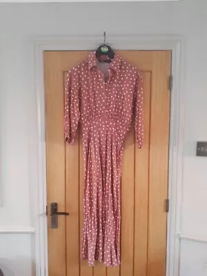 Zara Size 8 Polka Dot Print Full Shirt Dress Maxi Style Pink • £16.99