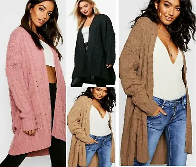 £15.39 • Buy Oversize Baggy Chunky Cable Knitted  Long Cape Cardigan Top Women's & Ladies