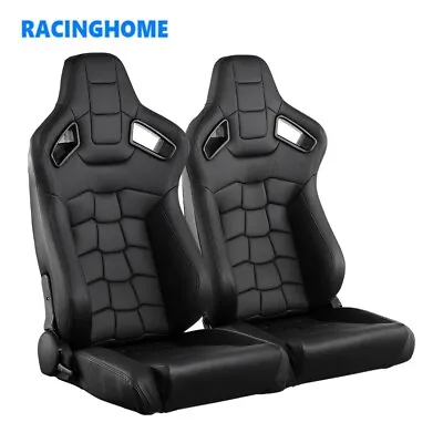 2Pcs Universal Black Car Racing Seat PVC Leather Recline Seats With 2 Sliders • $349.99