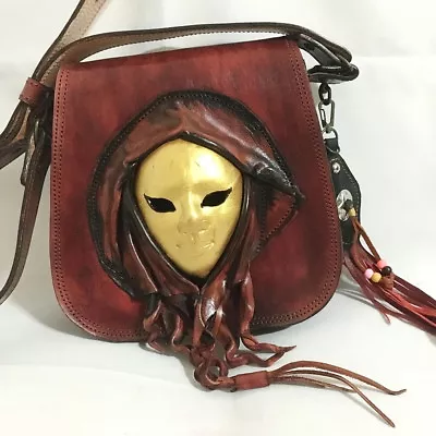 3d Mask Mystique Gold Arabian Turban Painted Emboss Shoulder Tassel Leather Bag  • $198