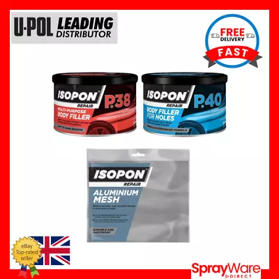 UPOL Isopon P38 + P40 Davids Car Body Filler With Isopon Mesh Bundle • £17.92