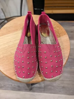 Michael Kors Meg Slip-On Gold Studded Espadrille Flats Ultra Pink Shoes W6.5 • $29.95