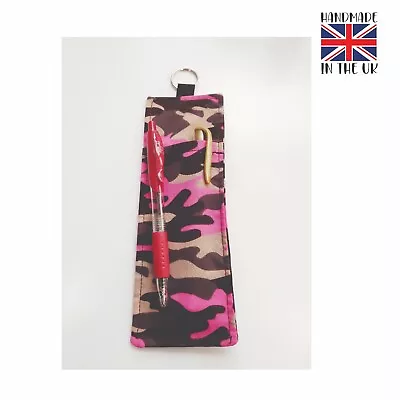 Handmade UK Fabric Pen Holder For Lanyard Pink Camo Gift Office Teacher • £5.50