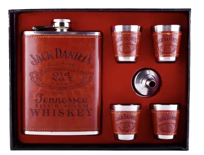 $39.95 • Buy Jack Daniel's Old No.7  JD Whiskey Hip Flask Shot Glass Gift Collectible Leather