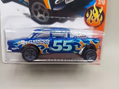 HOT WHEELS HW FLAMES 55 CHEVY BEL AIR GASSER Blue   H2 • $4.99