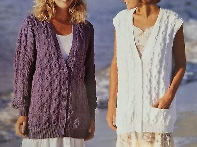 Knitting Pattern Lady's DK Cable Cardigan Long Length Waistcoat 30- 44  (731) • £1.95