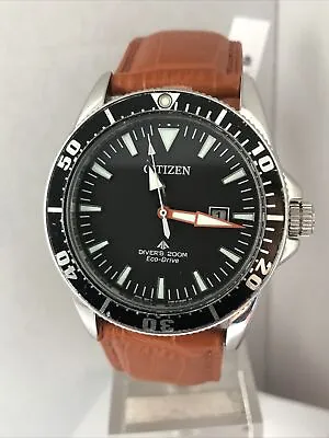 Citizen Men’s Eco Drive Promaster Divers Date Display Brown Leather Strap Watch • £119.99