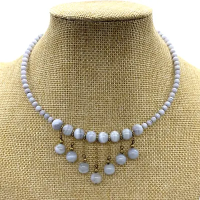 Magnesite Necklace Graduated Drop Dangle Chain Beads Memory Wire Choker 16” • £27.69