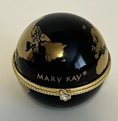 Mary Kay 50th Anniversary  One Woman Can  Black & Gold Globe Hinged Trinket Box • $14.86