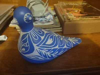 Pablo Zabal Vintage Folk Art Blue & White Bird Dove Pottery Figurine • $45