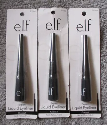 3 X E.l.f. Elf Liquid Eyeliner Charcoal 4.5 Ml Vegan Smudge Proof New & Sealed • £13.29