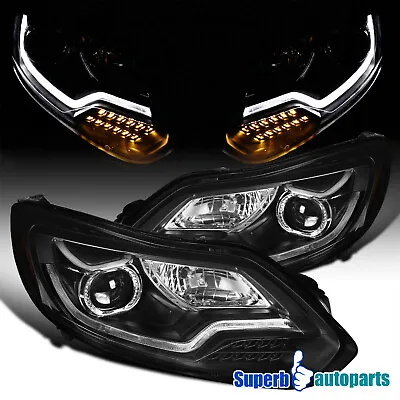Fits 2012-2014 Ford 12-14 Focus Projector Headlights Black LED Signal Lamps Bar • $329.98