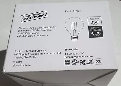 4 New Maintenance Warehouse® 3w=40w G25 Led Globe Bulbs - 2700k 350 Lumens • $5.88