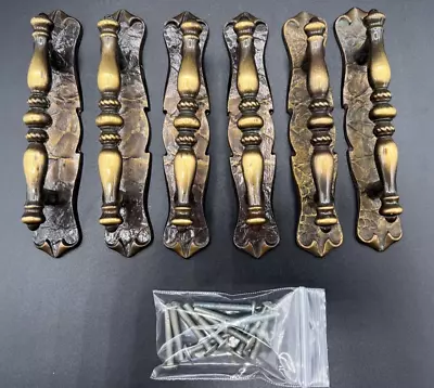 6 Vintage Amerock Carriage House Cabinet/Drawer Handle Pulls W/ Backplates & HDW • $24