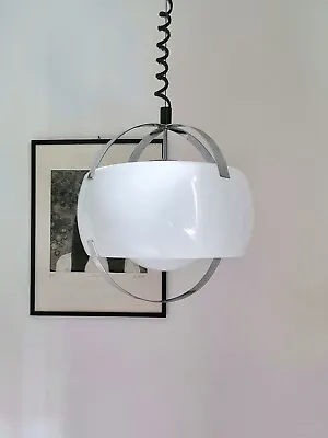 Space Age Big Pendant Lamp In Glass Acrylic  & Steel Italy 70s IGUZZINI Style • $360