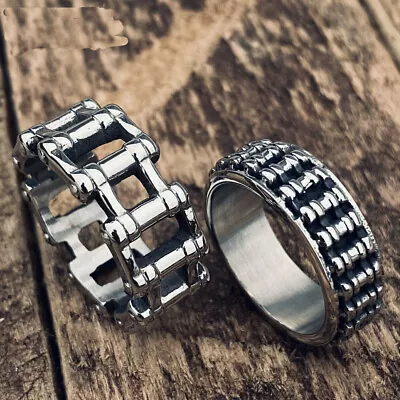 Cool Mens Motorcycle Biker Chain Link Band Ring Stainless Steel Size 7-15 Gift • $14.99