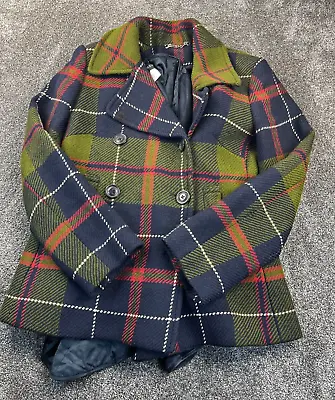 J. Crew Peacoat Womens Small Double Breasted Wool Blend Plaid Blue Green Red • $49.97