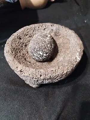 True Vintage Mexican Hand Made Volcanic Lava Stone Molcajete Mortar & Pestle • $25