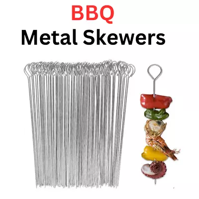 Metal BBQ Skewers Barbecue Kebab Meat Vegetable Grill Steel Sticks Roast Cooking • £3.93