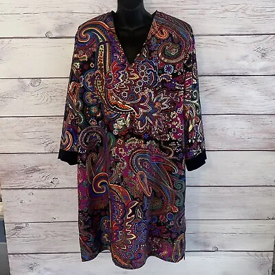 Vintage Oscar De La Renta For Swirl Kaftan Dress Womens L Purple Red Paisley B6 • $79.96