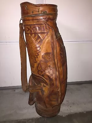 Vintage Leather Golf Bag Mexican Aztec Tooled • $150