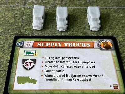 Memoir 44 Unpainted 3 Dodge WC-63 Supply Trucks Equipment Pack Expansion • £6