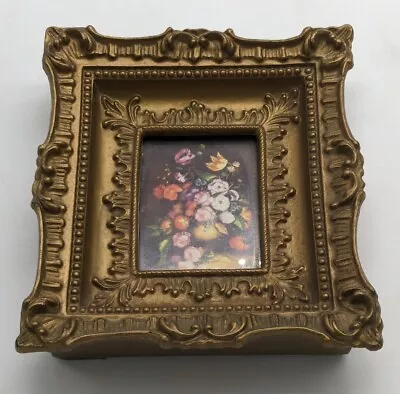 Vintage Floral Print Art Flowers Ornate Gold Picture Frame Deep 7x6 • $25