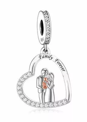 Genuine Sterling Silver 925 Family Forever Love Heart Baby Daughter Son Charm • £15.99