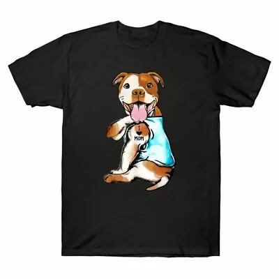 Pit Bull I Love Mom Tattoo Funny Dog Graphic Mother's Day Gift Men T-Shirt • $19.99