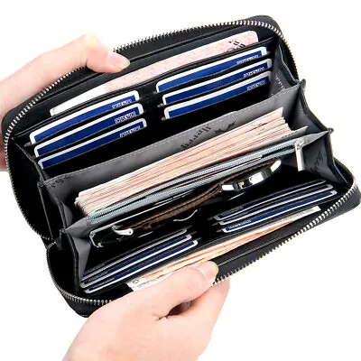 Men Business Large Phone Holder Clutch Bag Handbag Leather Zipper Long Wallet US • $11.29