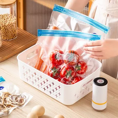 Reusable Vacuum Seal Bags Sealer Food Saver Storage Bag Electric Vaccum Pump Set • $19.89