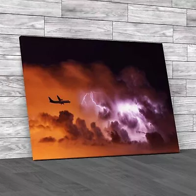 Airplane Lightning Storm Unprecedented Aerial Canvas Print Large Picture Wall • £41.95