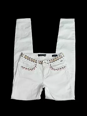 Maison Scotch Soda Beige Embroidered Waist Line Skinny Ankle Denim Jeans Size 26 • $27.99