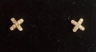 Diamond X Stud Earrings 14K Yellow Gold Vintage NOS Macy's • $329