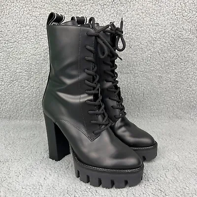 Dsquared2 Boots Women 7.5 Black Shoes Leather Combat Ankle Booties Platform Heel • $199.99