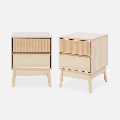 Pair Of Grooved Wooden Bedside Tables • £139