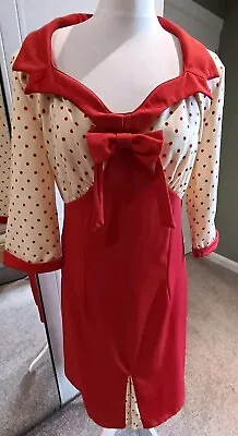 Lindy Bop Dress Size 14 Red Beige Polka Dot 1950's Style  • £17