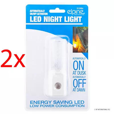 2 X Plug In Led Night Light Bedroom Dusk To Dawn Sensor Energy Saving Kids Lamp • £6.99