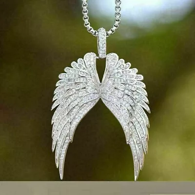 2Ct Round Cut Diamond Angel Wings Pendant Charm 14k White Gold Finish Free Chain • $57.60