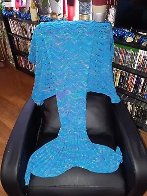 Mermaid Tail Blanket/Throw Multicolor Hand Knitted/Crochet Soft Adult/Child • £14.46