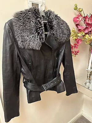 Marks & Spencer Ladies Black Leather Jacket Coat Size U.K. 16 • £30