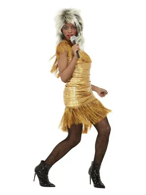 Tina Turner Womens Costume Dress Pop Singer 70s 80s 90s Rock Outfit Gold Fringe • $40.06