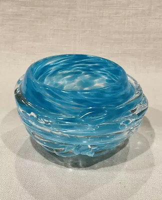 Merilee Moore Merrilights Glass Votive Candleholder Caribbean Blue Etched SIGNED • $86.22
